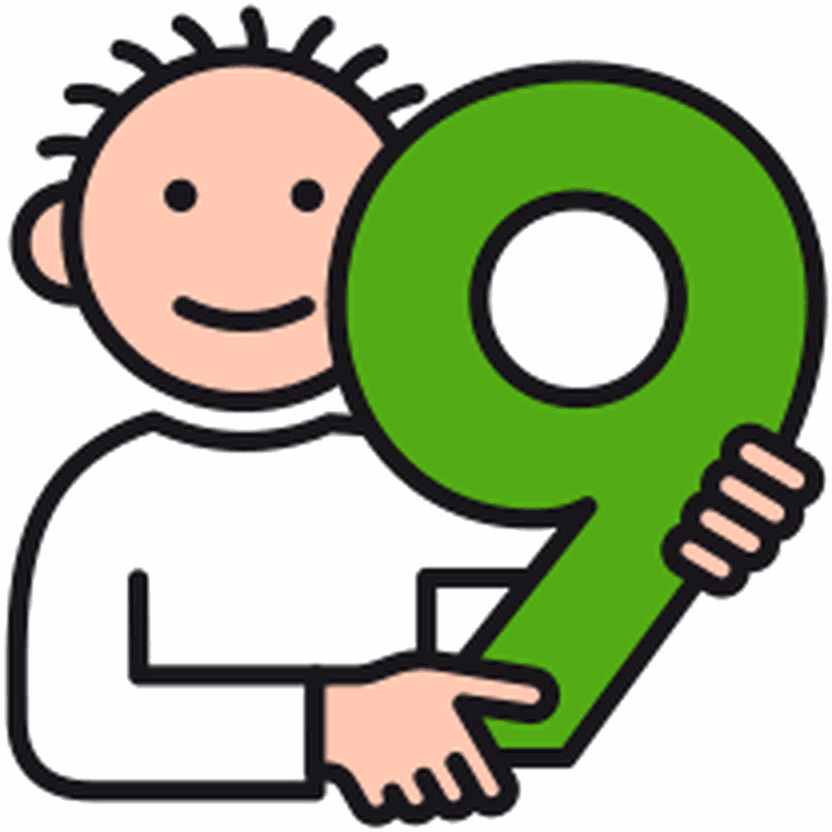 METACOM-Symbol: eine Figur hält eine große grüne Neun